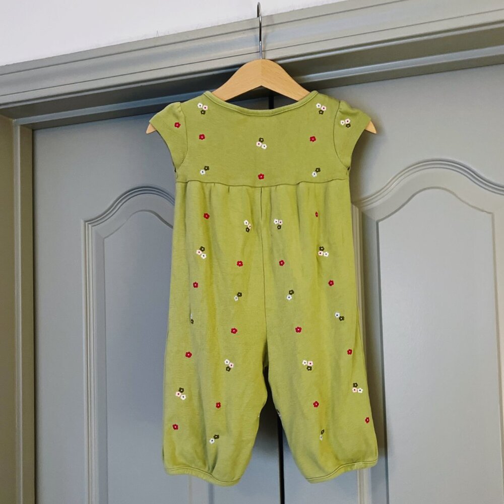 Gymboree Y2K Floral Romper | Baby Girl Green Cotton One-Piece | 3–6 Months - Picture 3 of 5